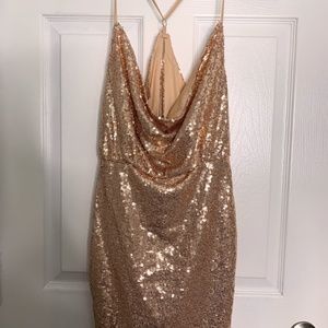 Pink Sequin Cowl Neck Dress